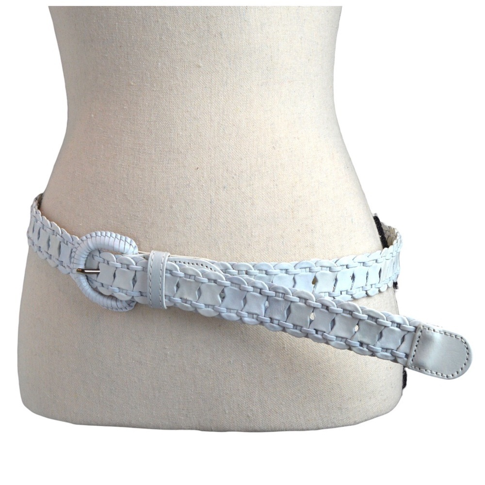 Vintage White Leather Segment Woven Belt 80s 90s